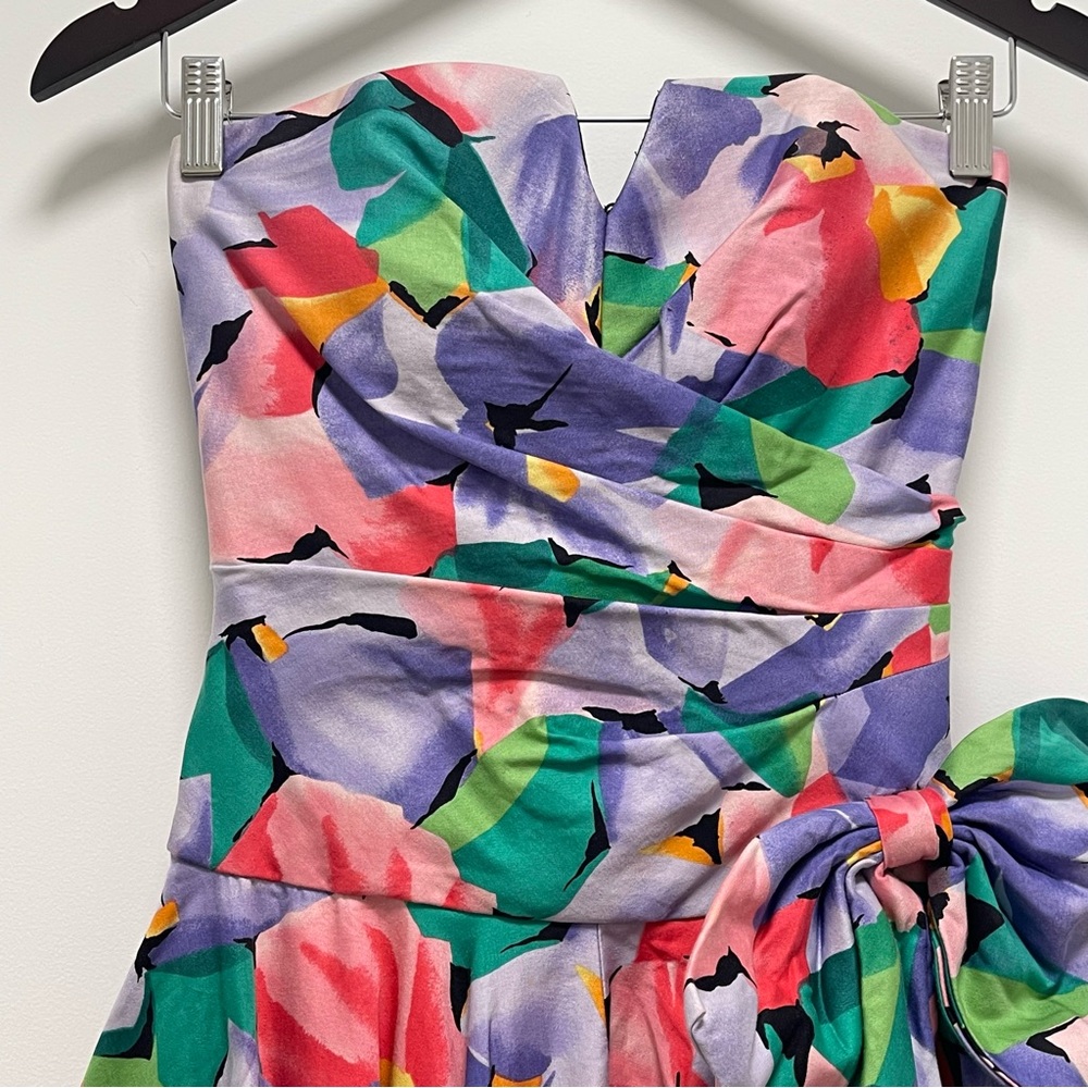 Vintage 1990s A.J. Bari For Neiman Marcus Pink Floral Strapless Bow Dress Size 4 - Picture 3 of 11